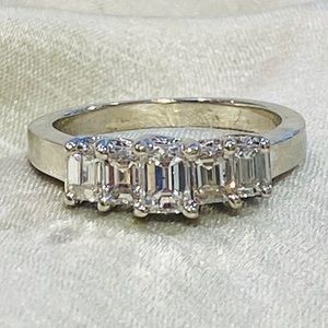 Vibrant Emerald Cut Diamonds Wedding Band In 14WG